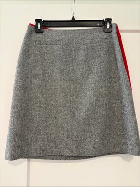 Talbots Gray Herringbone A-Line Skirt with Red Side Trim